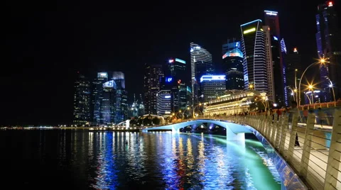 Time lapse night light of Marina bay Stock Footage 53311132