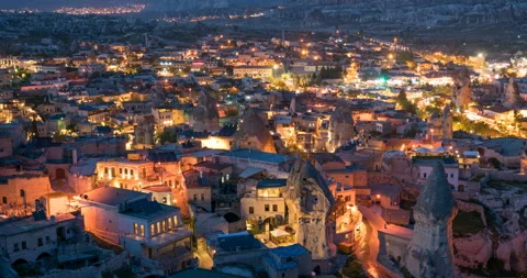 Time lapse of night lights in town, Cappadocia Stock Footage 89522774