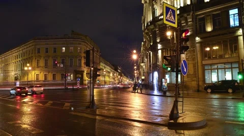 Time Lapse at night on the Nevskiy pr-t, Saint-Petersburg Stock Footage 60520751