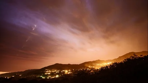 Time Lapse at Night overlooking Malibu Beach Town Stock Footage 95451771