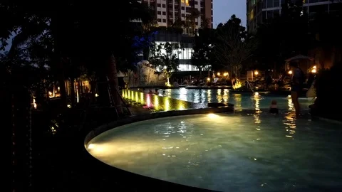 Time lapse . night pool with lighting. Stock Footage 104749948