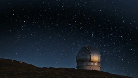 Time lapse night shot starry sky observatory Roque de Los Muchachos La Palma Stock Footage 204465145