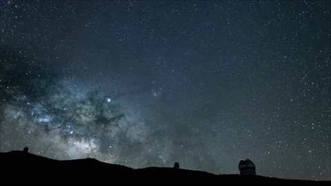 Time lapse night shot starry sky Milky Way observatory Roque de Los Muchachos Stock Footage 204470534