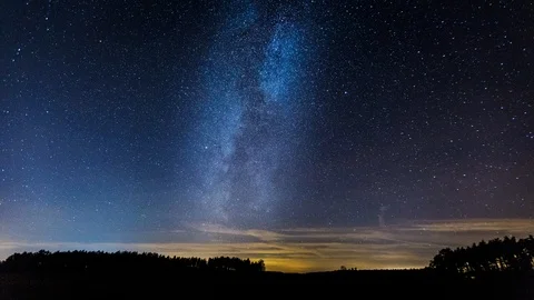 Time lapse with night sky and Milky Way over fields.  Stock Footage 101217996