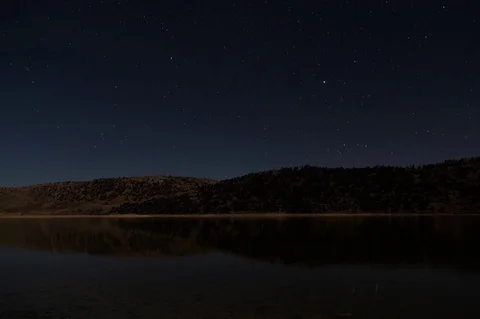 Time lapse night sky at lake and mountains Stock Footage