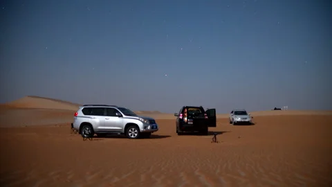 Time lapse of night Stars motion camping tent during off road in desert. Stock Footage 265672852