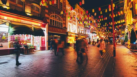 Time lapse at night time in China Town London Stock Footage 153769913