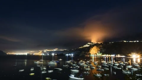 Time lapse night time view over bay on the Riviera dei Cedri in Calabria, Italy Stock Footage 154602002