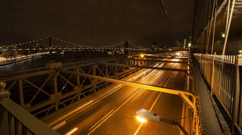 Time lapse of night traffic on Brooklyn Bridge in New York City, New York, USA Stock Footage 63307067