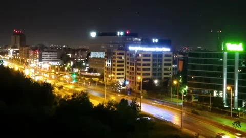 Time-lapse night traffic in the city of Sofia Bulgaria. Zoom out. Stock Footage 196233156