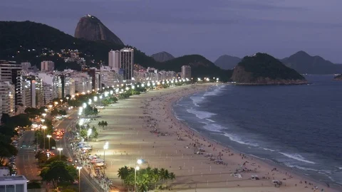 Time Lapse Of Night Traffic On Copacabana beach, viewed from above, Rio de Stock Footage 105179211