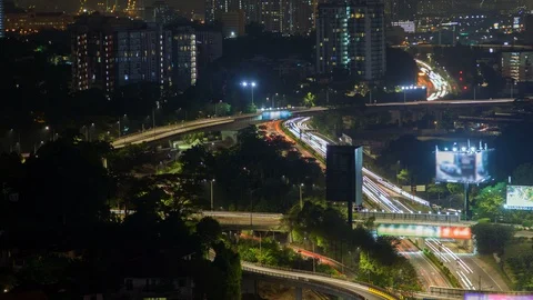 Time-lapse night traffic in Kuala Lumpur. pan up Video stock 123428625