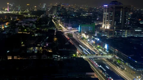 Time Lapse Night Traffic Light Trail In Urban City Of Jakarta, Indonesia. Stock-Footage 95952065