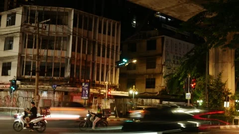 Time Lapse Night Traffic Light Trails on Sukhumvit Road Stock Footage 339067566