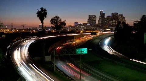 Time Lapse of Night Traffic In Los Angeles, California Stock Footage 56201001