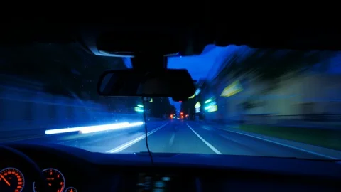 Time Lapse night view From Car driving on city streets P1155709 Video stock 91971097