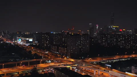 Time-lapse of night view of China World Trade Center and Dajiaoting Bridge with  Stock Footage 280126202