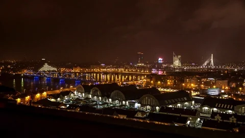 Time lapse night view of the city Riga. Stock Footage 69953923