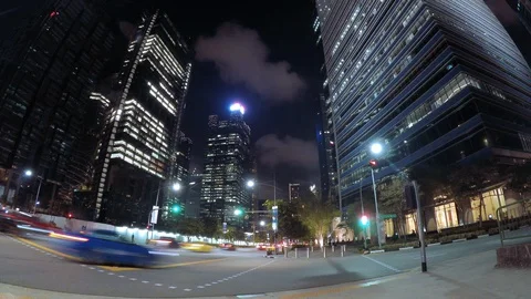Time lapse night view city, showing landmark buildings and traffic in the financ Stock Footage 129493702