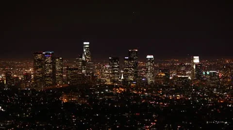 Time-Lapse Night View of Downtown Los Angeles with Zoom into Skyscrapers Stock Footage 10797863