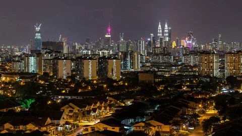 Time lapse of night view of Kuala Lumpur, capital city of Malaysia Stock Footage 80240281