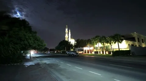 Time Lapse. Night View Of The Mosque With Moon. Stock Footage 22918787