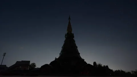 Time lapse night view of moving stars at Phra Mahathat on Doi Inthanon Stock Footage 234129509