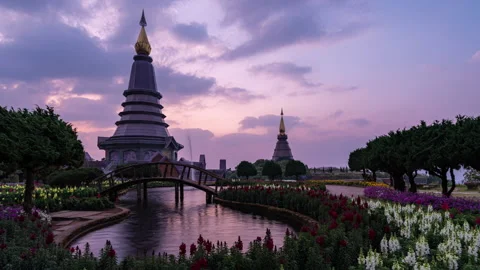 Time lapse night view of moving stars at Phra Mahathat on Doi Inthanon Stock Footage 234129559
