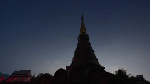 Time lapse night view of moving stars at Phra Mahathat on Doi Inthanon Stock Footage 234129622