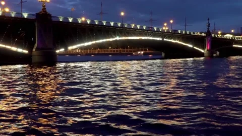 Time lapse night view from the Neva river on the Palace embankment in Saint P Stock Footage 134552569