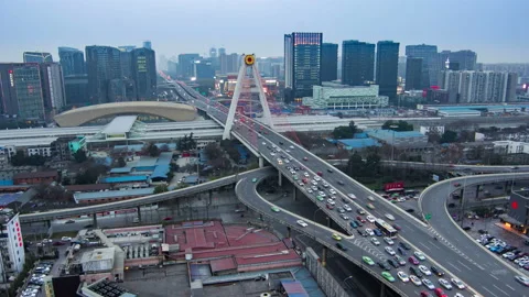 Time-lapse night view of overpass in Chengdu, Sichuan, China Stock Footage 205066415