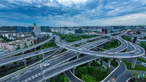 Time-lapse night view of overpass in Chengdu, Sichuan, China Stock Footage 205072616