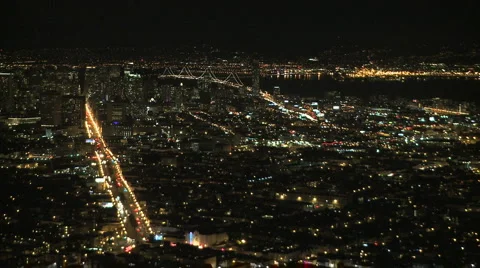 Time Lapse Night view of San Francisco bay from Twin Peaks - Clip 4 Stock Footage 1757979