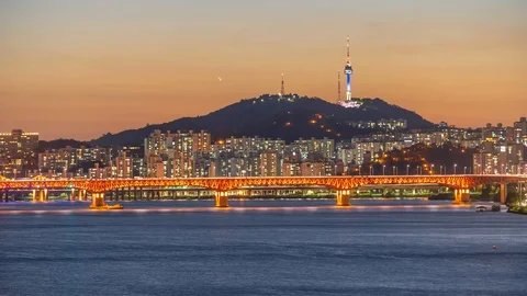 Time lapse Night view seoul city at han river in south korea. Video stock 94323232