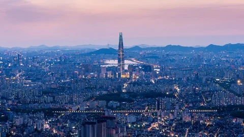 Time lapse Night view of Seoul, Seoul skyline, South Korea. Stock Footage 107581979