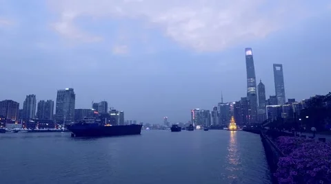 Time lapse: night view of Shanghai huangpu river Stock Footage 49961243