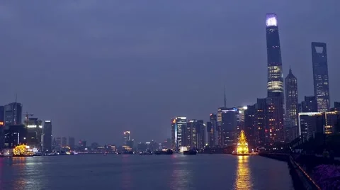 Time lapse: night view of Shanghai huangpu river Stock Footage 49961430