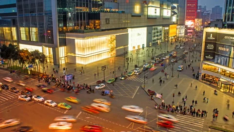 Time-lapse night view of urban traffic intersections in Chengdu, Sichuan Provinc Stock Footage 205065990