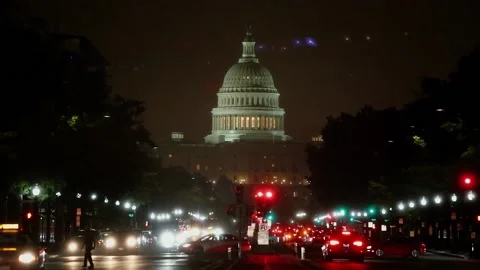 Time Lapse Night Washington DC Cars Capital Building Lights Travel Vídeo Stock 139083816