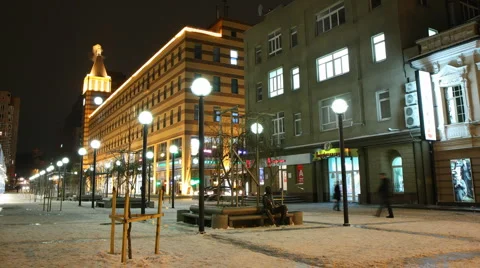 Time lapse. nighttime streets of the city. Winter. Stock Footage