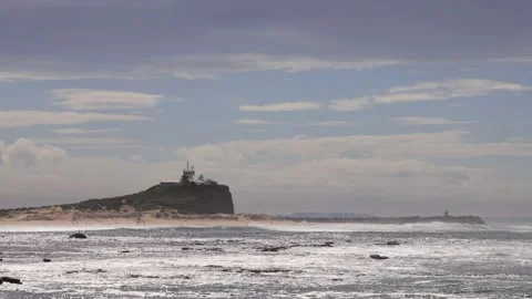 Time lapse of Nobbys beach and head in Newcastle city Australia as 4k. Stock Footage 152563425