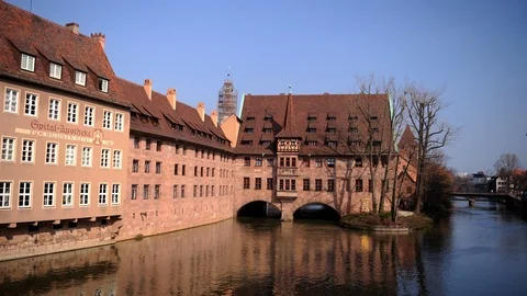 Time Lapse of Nuremberg Heilig Geist Spital Old Town Buildings Famous Landmark Video stock 95151487
