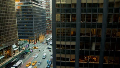 Time Lapse of NYC Office Building and Street at Dusk Stock Footage 74101441