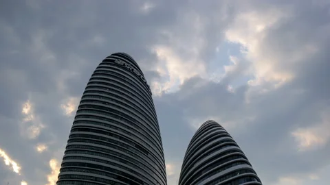 Time Lapse of Office Buildings Under Floating Cloud In Beijing Stock Footage 165164986