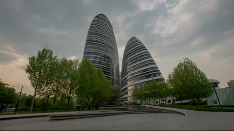  Time Lapse of Office Buildings Under Floating Cloud, In Beijing, Stock Footage 165172780