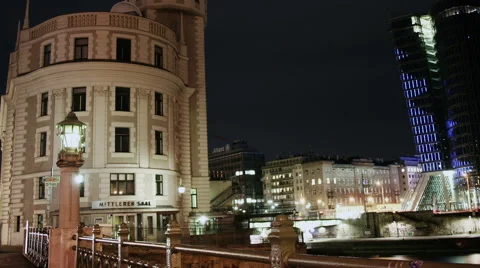 TIME LAPSE Old and new Vienna at night – tracking shot Stock Footage 45578113