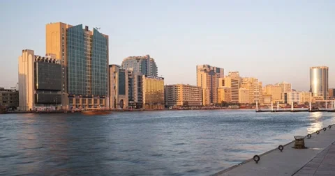 Time-lapse of Old Dubai panorama over the creek Stock Footage 151526480