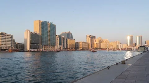Time-lapse of Old Dubai panorama over the creek Stock Footage 151526496