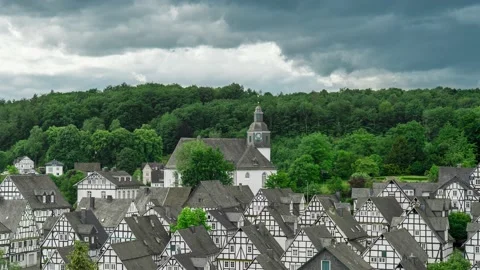 Time lapse of a old german town with half-timbered houses on a cloudy day Stock Footage 196943628