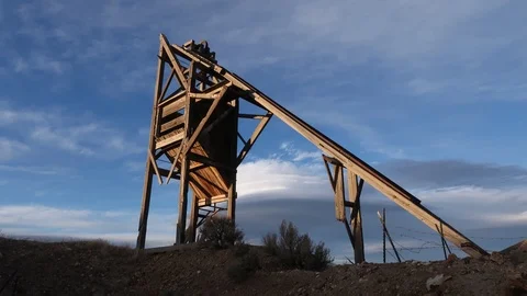 Time Lapse of old mining head frame in ghost town. Stock Footage 95876193